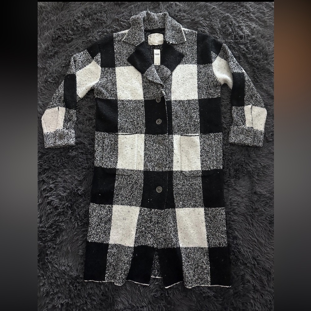 NWT Anthropologie Pilcro Black & White Plaid Mackinaw Sweater Coat Size Large
